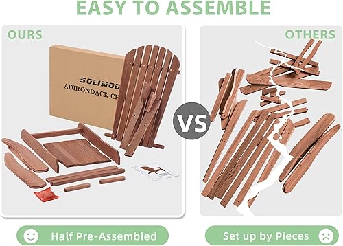 Miniatura 5 de Juego de 2 sillas plegables de madera Adirondack, medio premontadas al aire libre, sillas de madera para patio, patio, terraza, piscina, playa