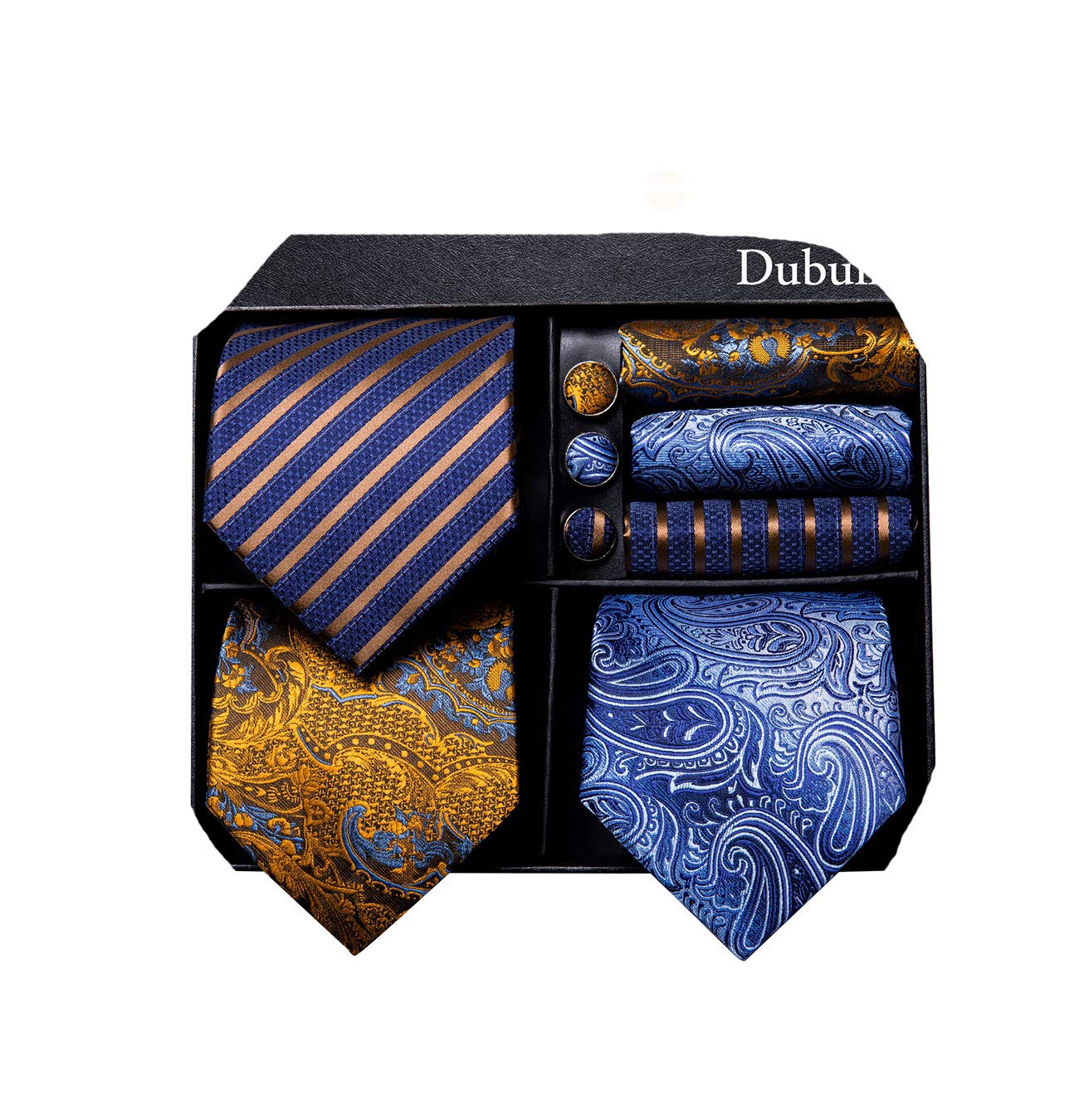 Dubulle Lot 3 PCS Classic Men's Silk Tie Set Paisley Stripe Necktie for Men Pocket Square Gift Box Multiple Sets