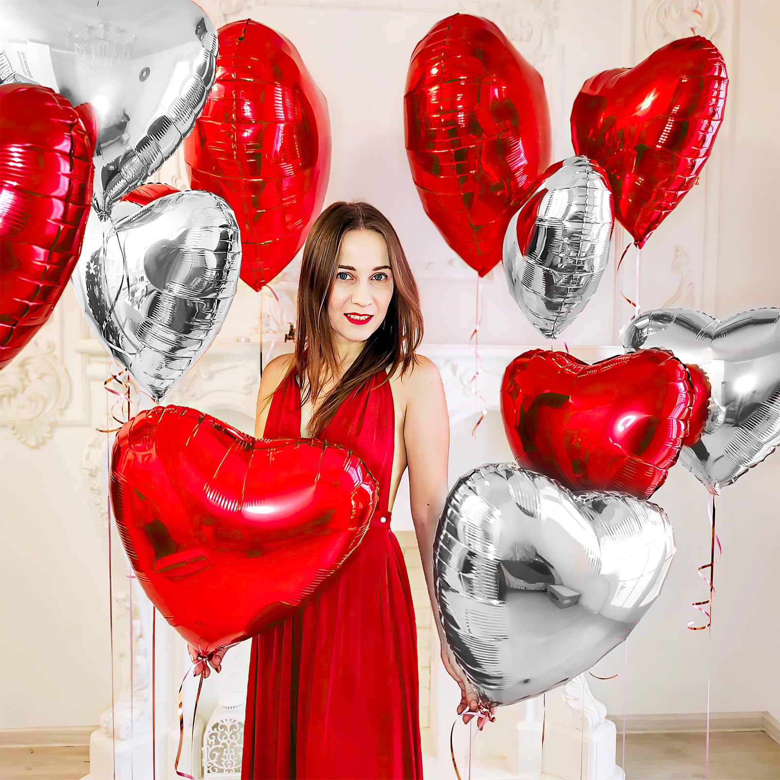 Heart Foil Balloons, 18 Inch Heart Balloons Rose Gold Wine Red, Heart