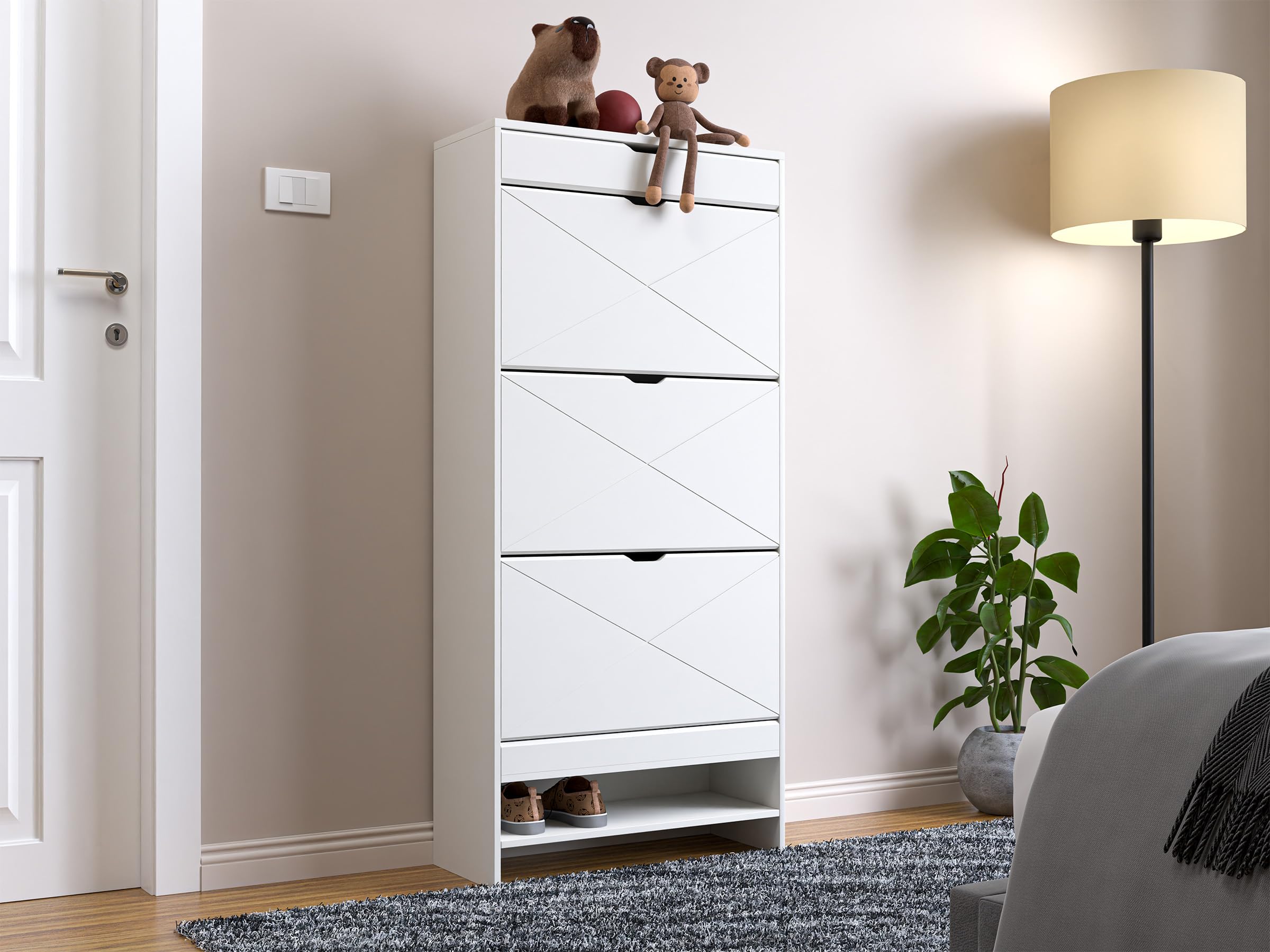 Zapatero de MDF con 3 cajones y estante para entrada blanco de 63 cm