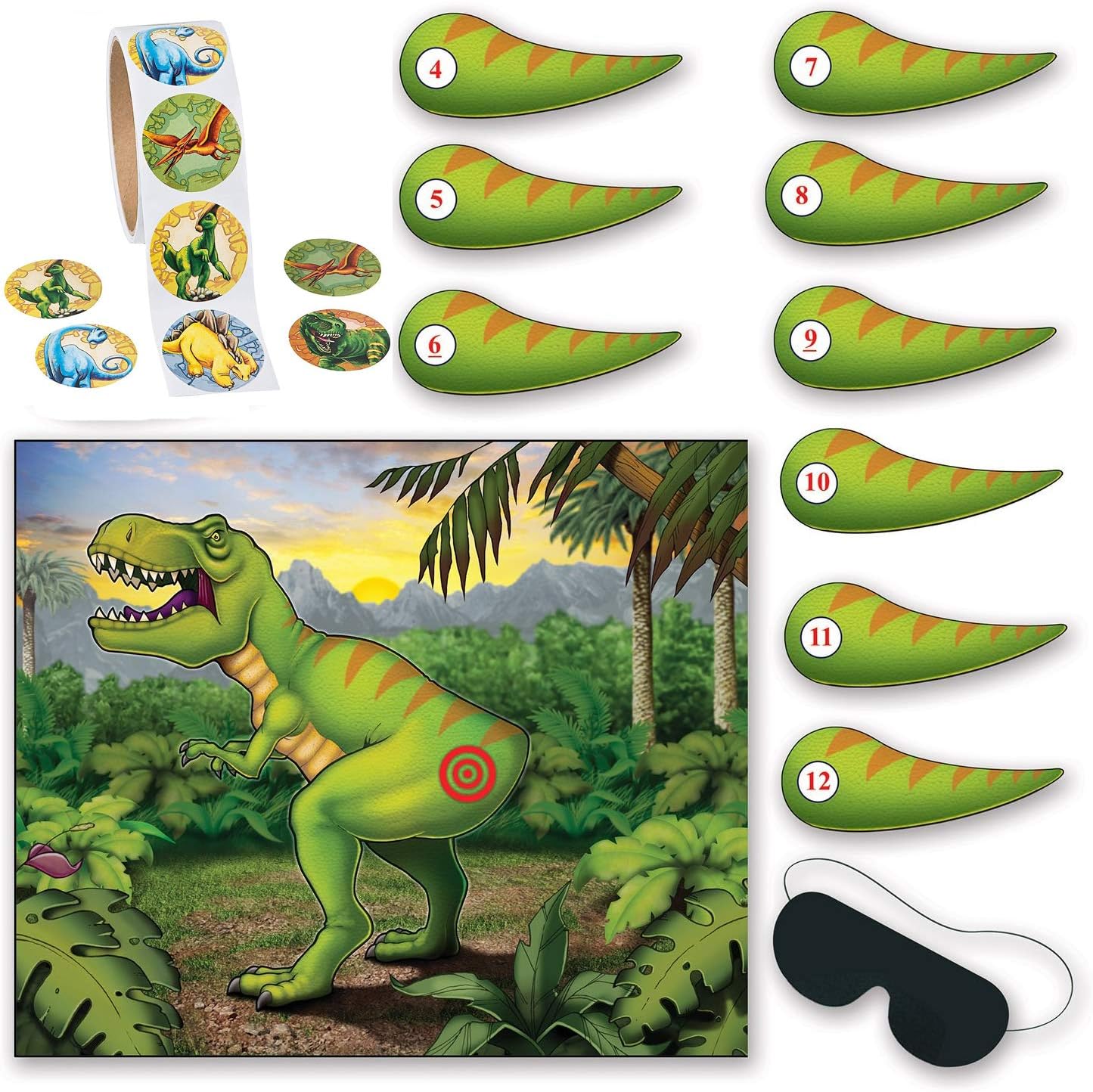 Pin the Tail on the Dinosaur Party Game PLUS 100 Large Dino Stickers Activity Pack - Great for Classrooms and Having Fun