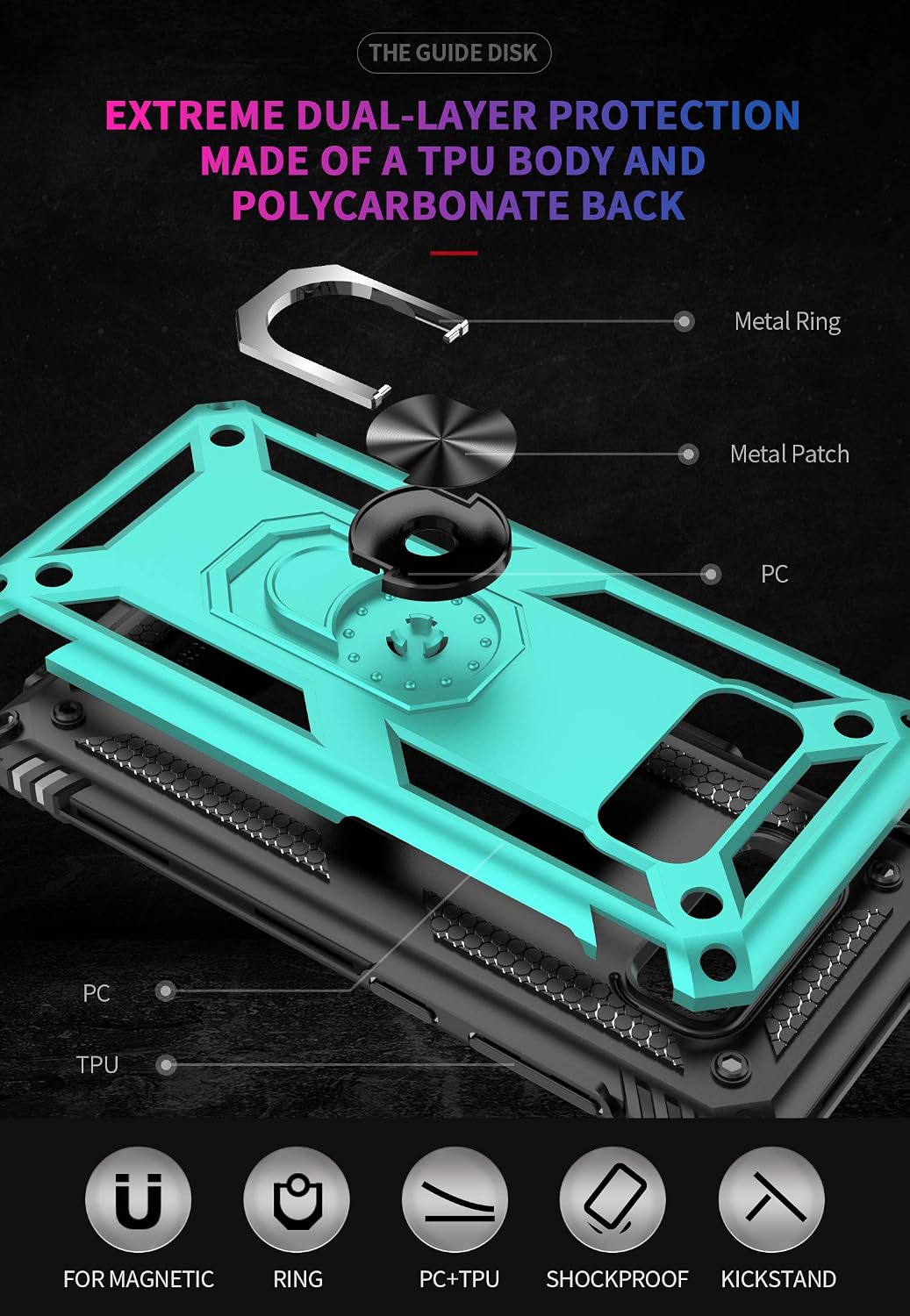Samsung Galaxy S8 Case with HD Screen Protectors (NOT fit S8 Plus), Androgate Military-Grade Metal Ring Holder Kickstand 15ft Drop Tested Shockproof Cover Case for Samsung Galaxy S8 (2017) Green