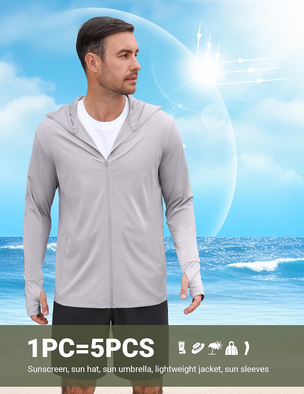COOFANDY Mens UPF 50+ Sun Protection Hoodie Zip Up Lightweight UV Jacket Long Sleeve Sun Shirt Running Fishing Hiking Outdoor