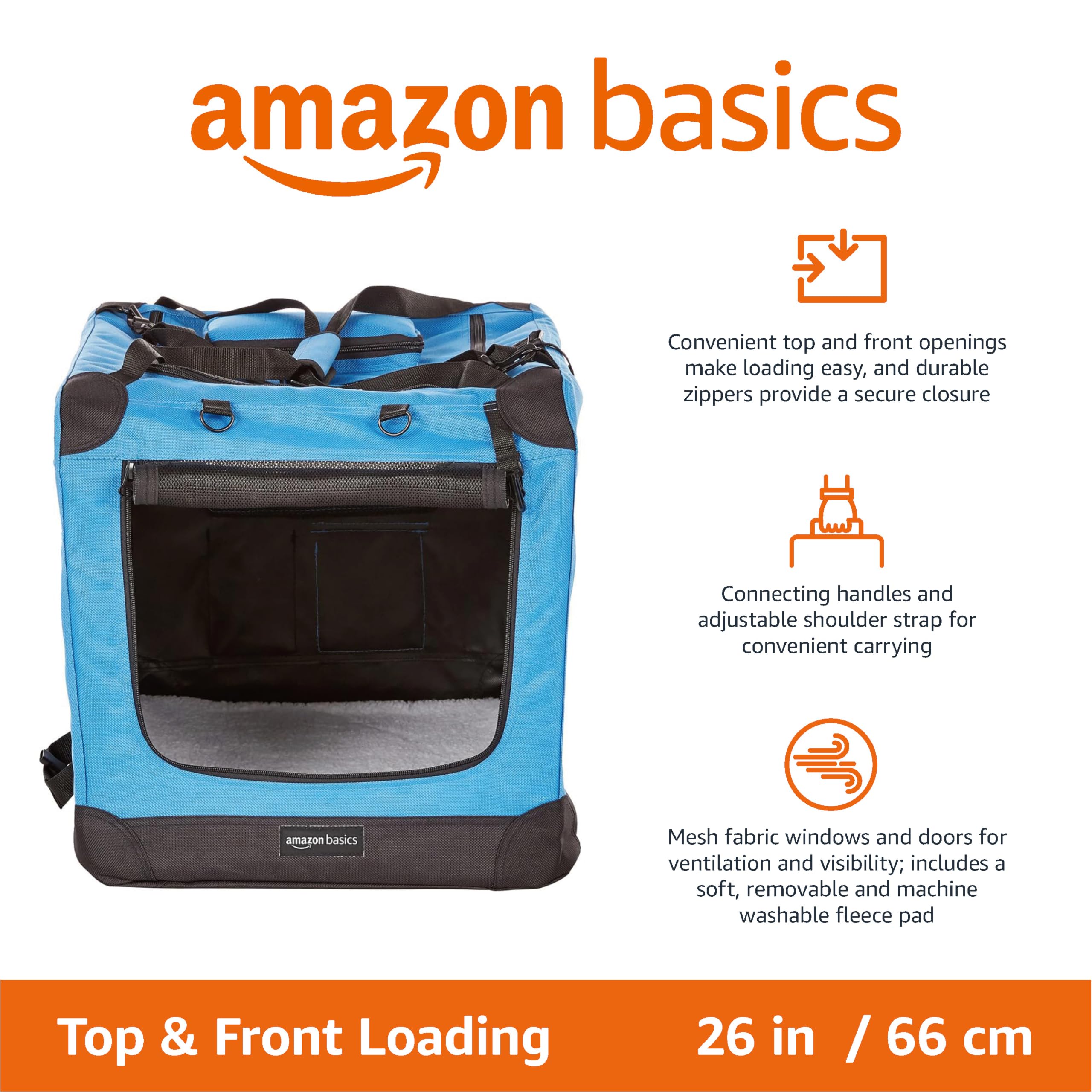 Amazon Basics - Trasportino Morbido Pieghevole per Animali Domestici, Alta qualità, 66 cm, Blu