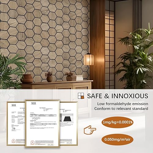 Miniatura 5 de Paneles de pared para pared interior  4 paneles de pared hexagonales  Paneles acústicos hexagonales  Paneles de chapa de madera de nogal natural a