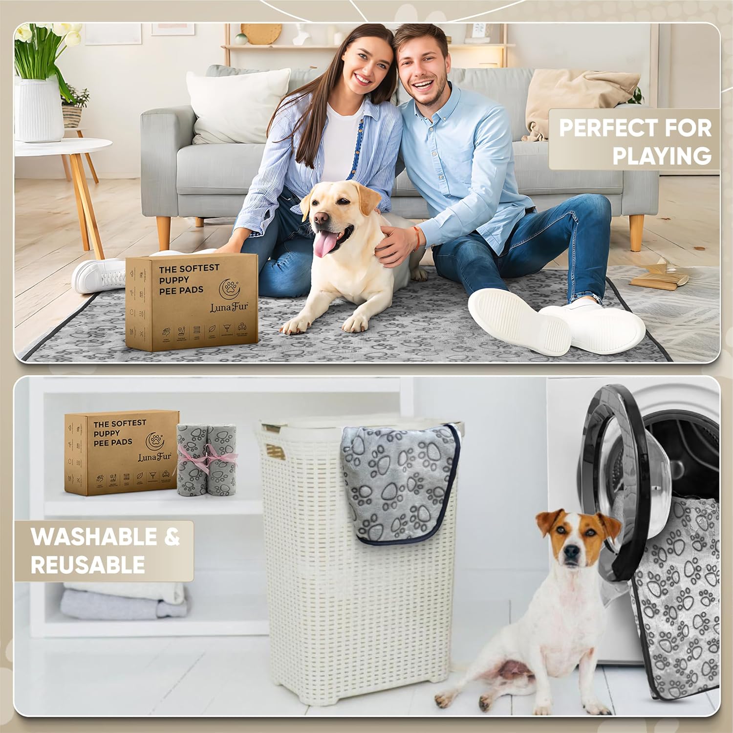 LUNA FUR® The Softest Reusable Puppy Pads - Protect Your Floors & Sofa with Washable Pee Pads for Dogs - Leakproof Dog Potty Training Pads for Playpen, Crate, Whelping Box - New Puppy Gift - 2 Pack