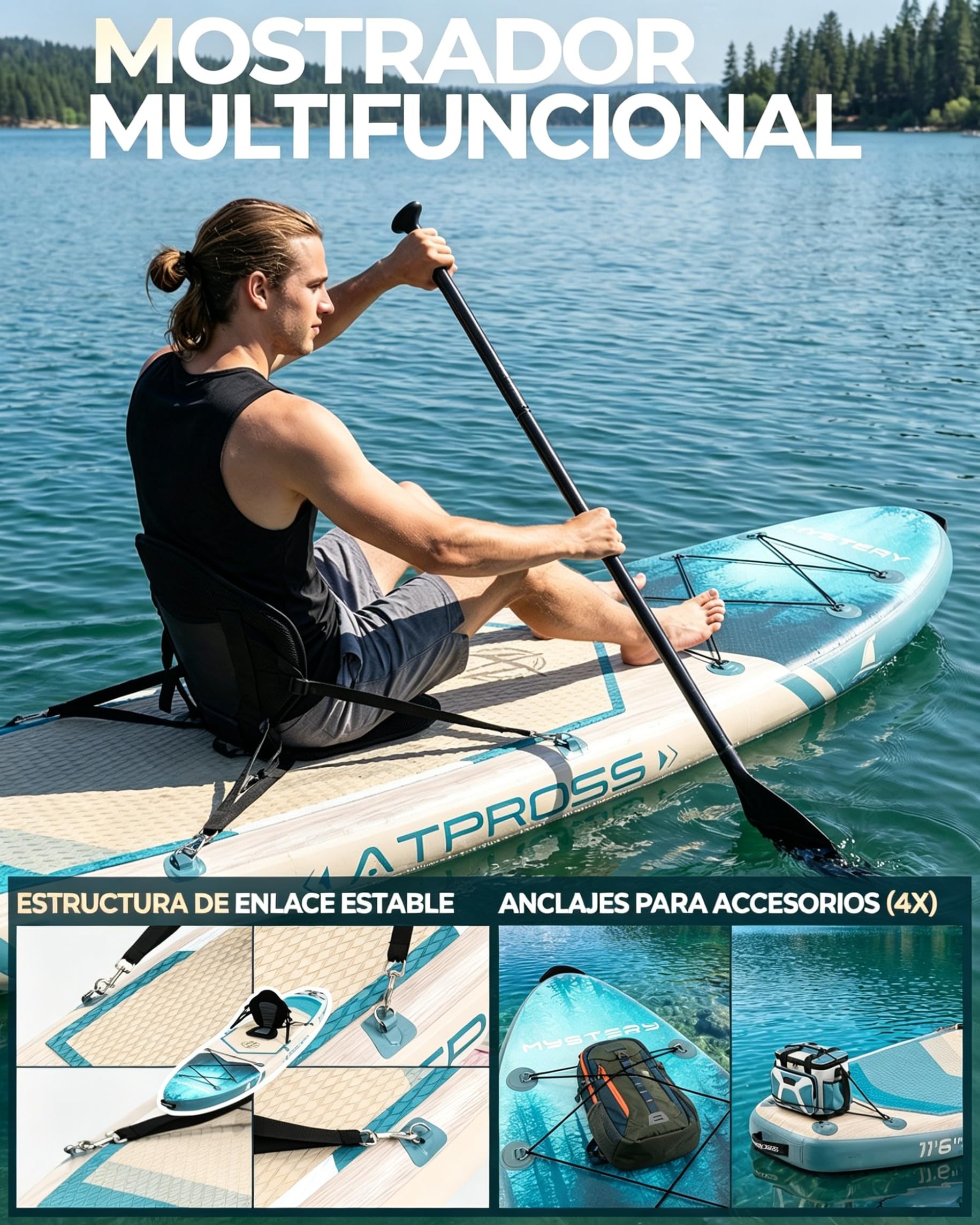Tabla Paddle Surf Hinchable Inflable Extra Grande para Adultos, con Capacidad para 204,1 kg. con Kit de Accesorios Mochila. Kayak Inflable, Antideslizante, Ideal para Yoga,