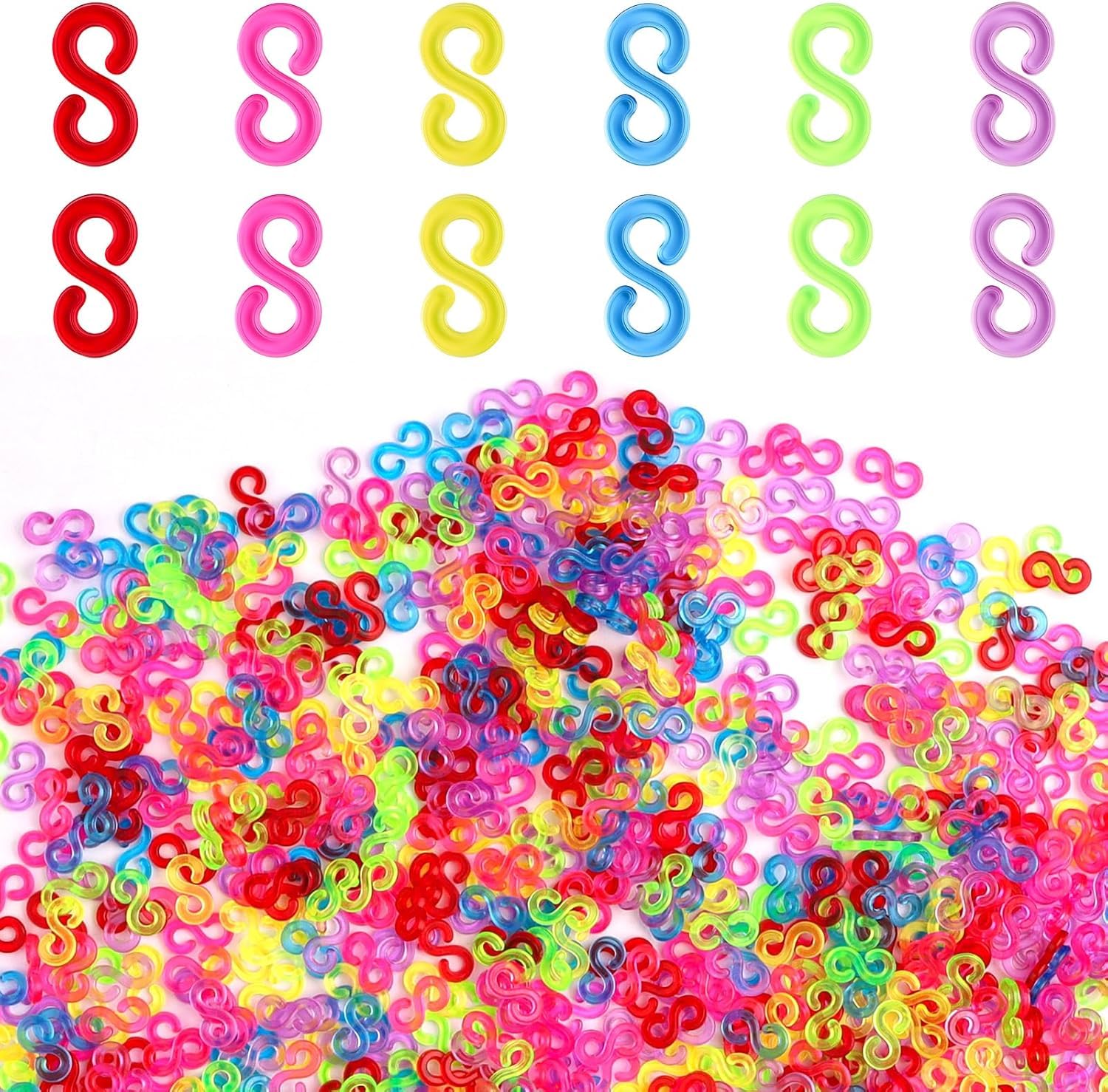 Dolaso S Clips Rubber Band Clips, Colorful S Clips For Rubber Bands Plastic Band Clips Connectors Refills Bracelet Kit Clip For Craft Making Diy Bracelet Connector Weaving Necklace Jewelry Accessories (500)