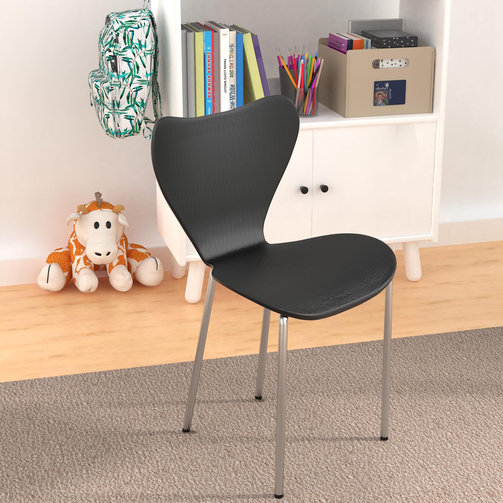 Set di 2 sedie da pranzo impilabili in polipropilene nero, 45,5 x 40 x 82,5 cm, design moderno, leggere e perfette per sala da pranzo e uso domestico