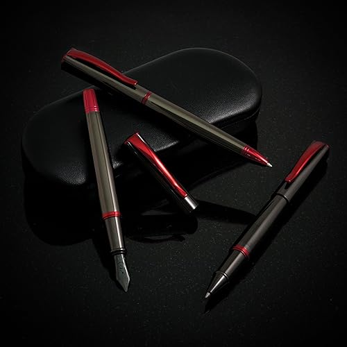 Miniatura 8 de Monteverde USA Impressa Pluma Estilográfica Color Metal Pistola con Ribete Rojo - Punta Ancha - Plumilla Alemana JoWo