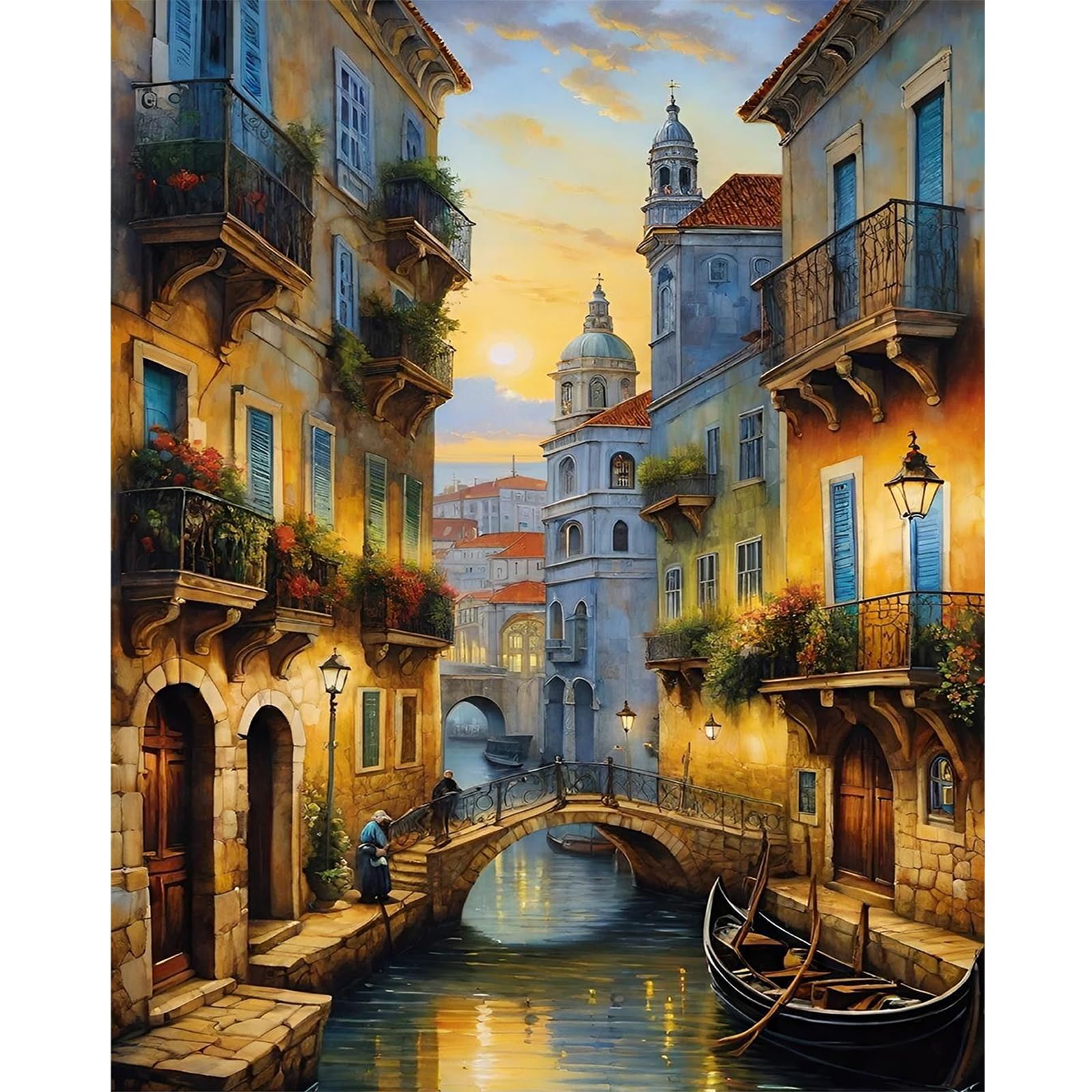 Querencia Venice Paint by Numbers for Adults, Landscape DIY Acrylic Painting by Numbers for Adults Without Frame for Relaxation, Home Wall Decor Gift, 16x20 Inch