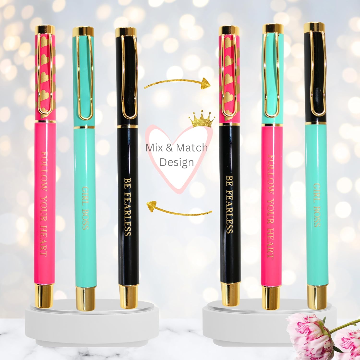 Girl Boss Pen Set – Pack of 3 Metal Pens with Inspirational Quotes in Pink, Teal & Black | Gift for Women, Boss Ladies, New Jobs, Graduation & Promotions | Black Ink, Refillable - Image 4