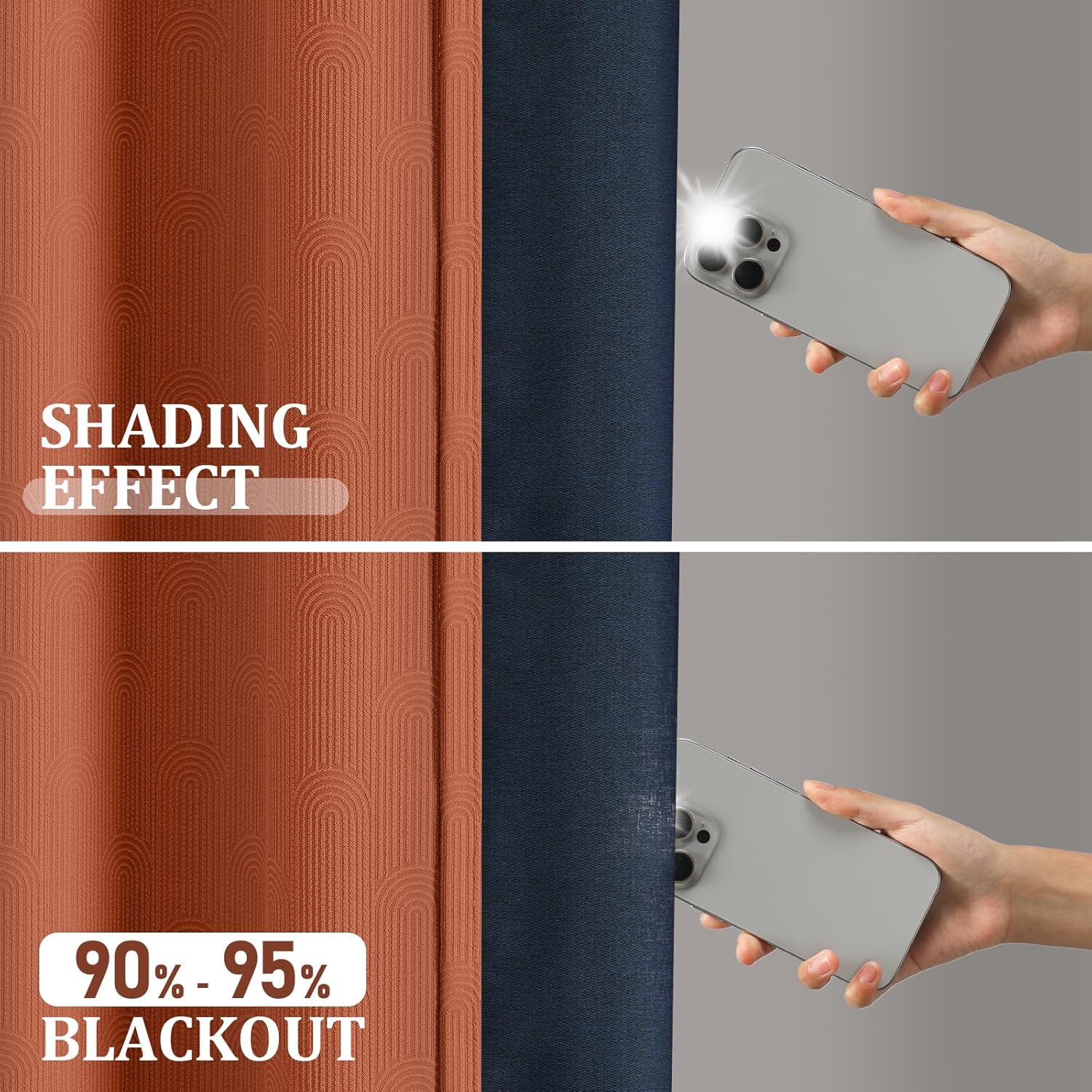 Burnt Orange Boho Blackout Curtains 2 Panels Terracotta Mid Century Modern Patterned Cotton Textured Drapes for Bedroom & Living Room 52W*84L