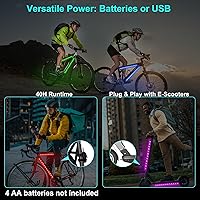 Vista 4 de 2-Pack Bike Lights for Night Riding, 47 Flashing Modes Colorful Smart Scooter Lights with Battery Box, Fun Safety & Style Electric Skateboard Lights