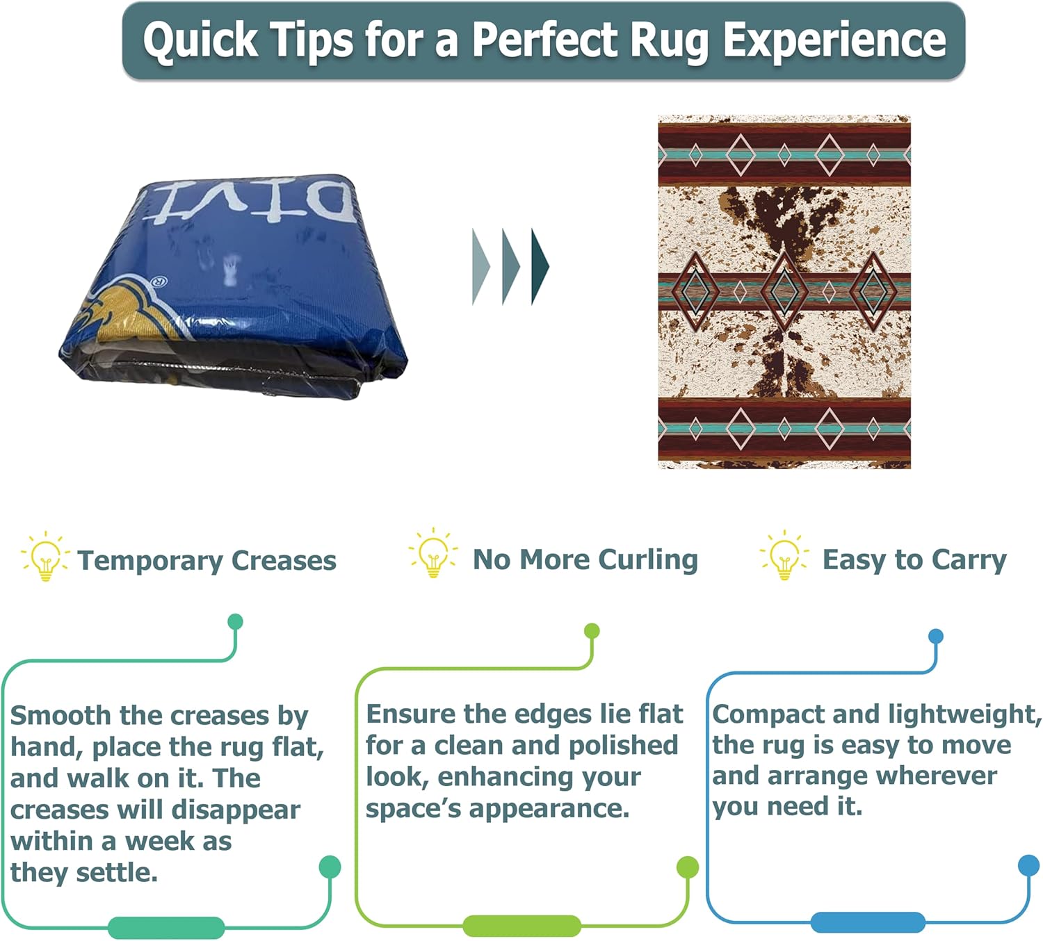 Combo Southwest Faux Cowhide Area Rug and 4 Pcs Non-Slip Rug Tape for Living Room, Bedroom, Southwestern Area Rugs, Native American Rug, Geometric Western Rugs, Aztec Tribal Rugs Home Decor 3x5 ft