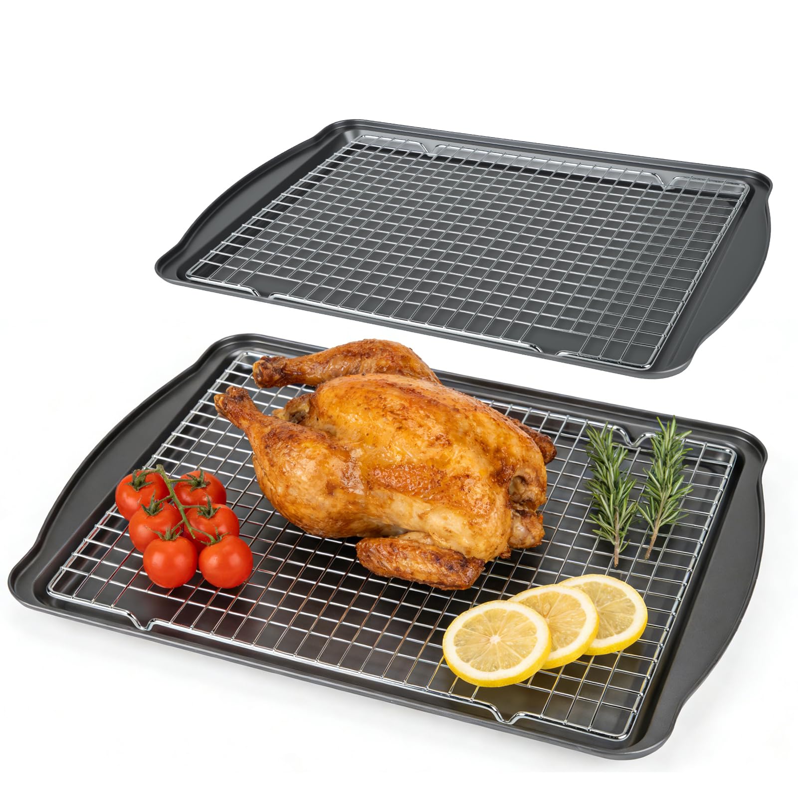 Plaque de cuisson avec grille de refroidissement pour rôtissage et moule à gâteau 4 pièces