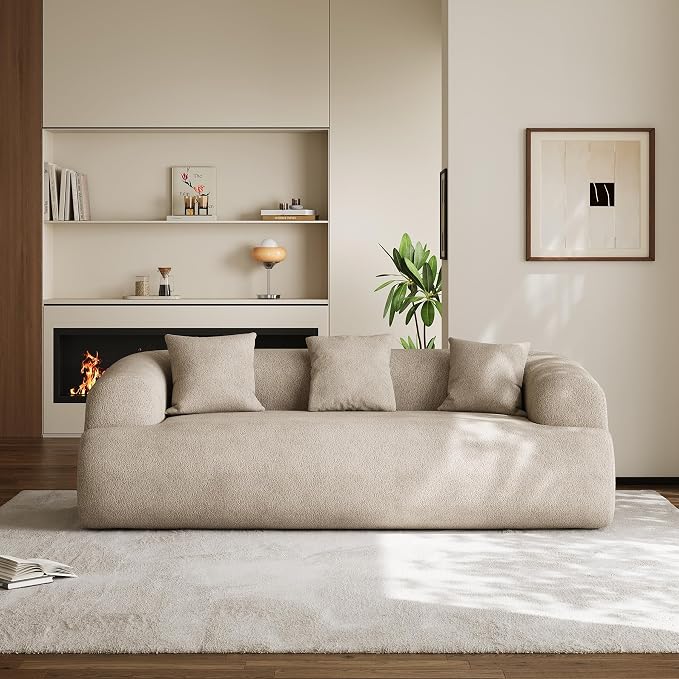 Wrofly 91-Inch Boneless Chenille Curved 3-Seater Compression Cloud Sofa