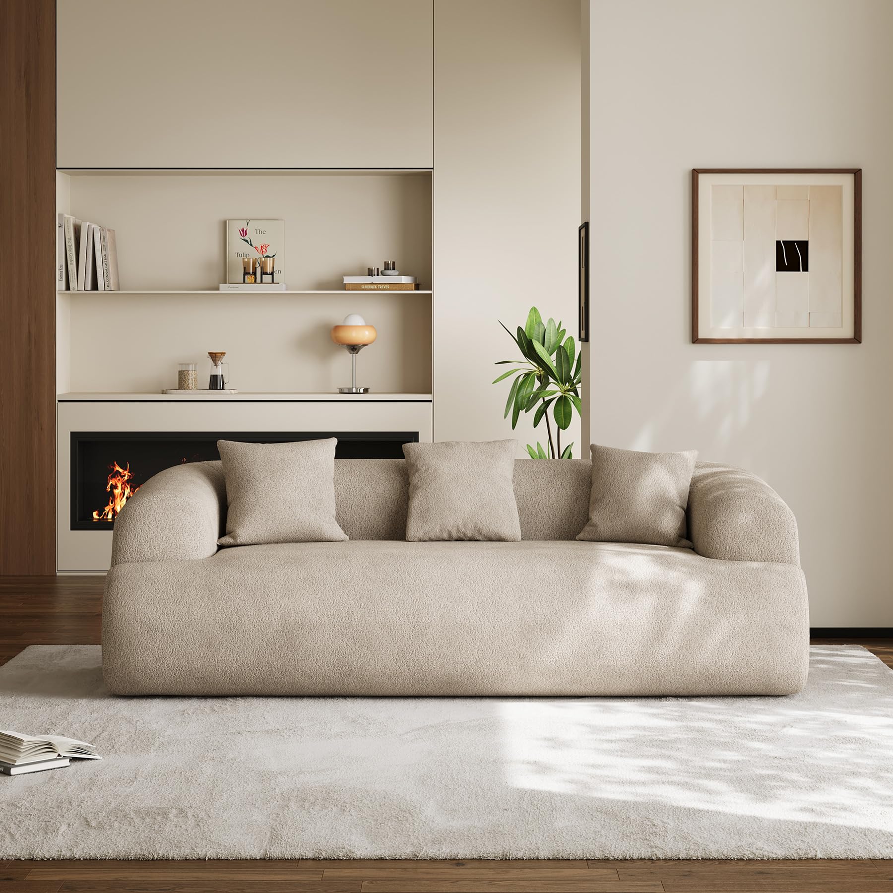 91 Boneless Couch Cloud Couch Chenille Curved Sofa with 3 Seater and 3 Pillows Modern Compression Sofa for
