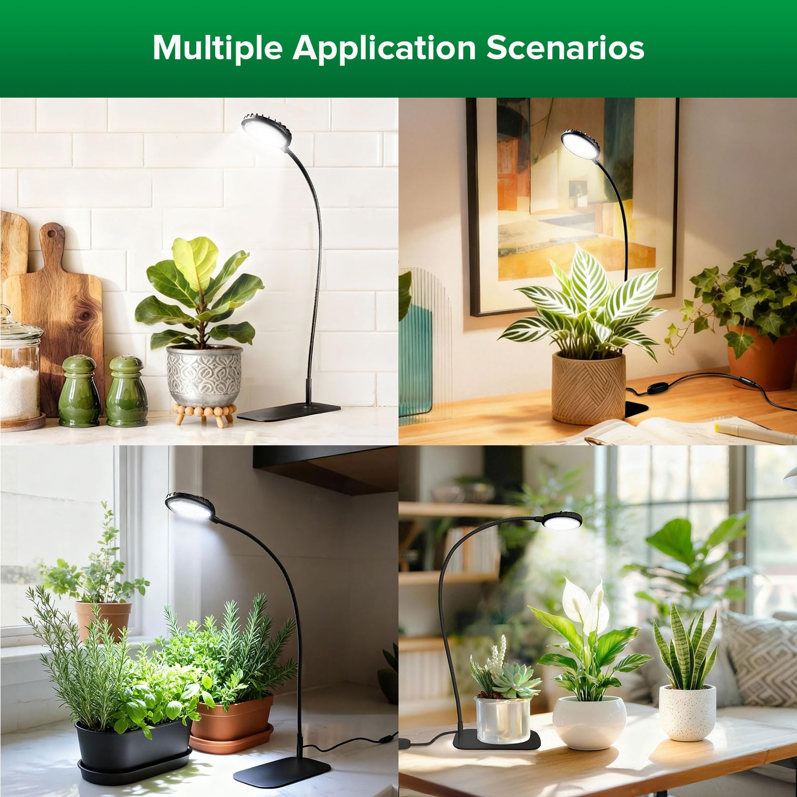 SNASI Lámpara de cultivo para plantas de interior, 12 W, espectro completo, regulable, ideal para macetas, suculentas y jardinería de interior, temporizador de 3/6/12h