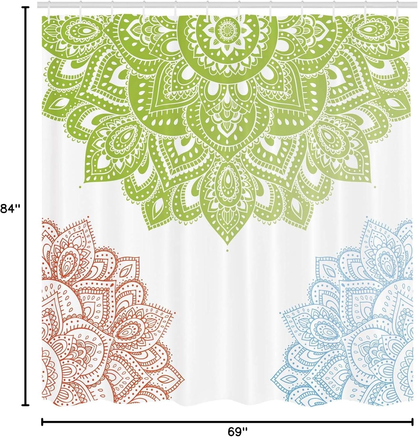 Ambesonne Flora Shower Curtain, South Mandala Design Vibrant Color Ornamental Illustration, Cloth Fabric Bathroom Decor Set with Hooks, 69" W x 84" L, Apple Green