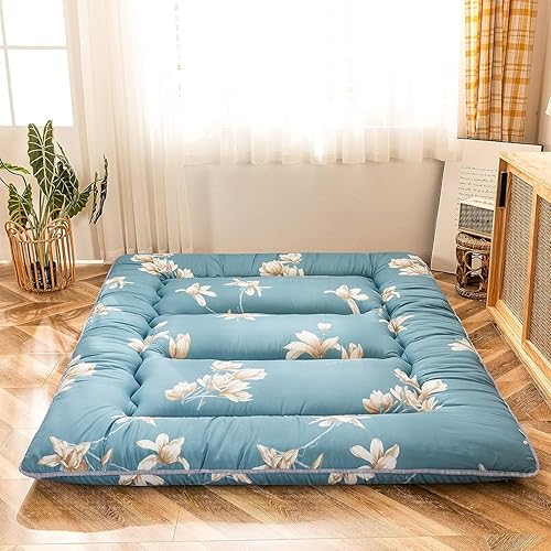 Miniatura 3 de MAXYOYO Colchón de piso japonés estampado floral colchón futón cama tamaño queen cama plegable colchón enrollable camping cama cama cama sofás y
