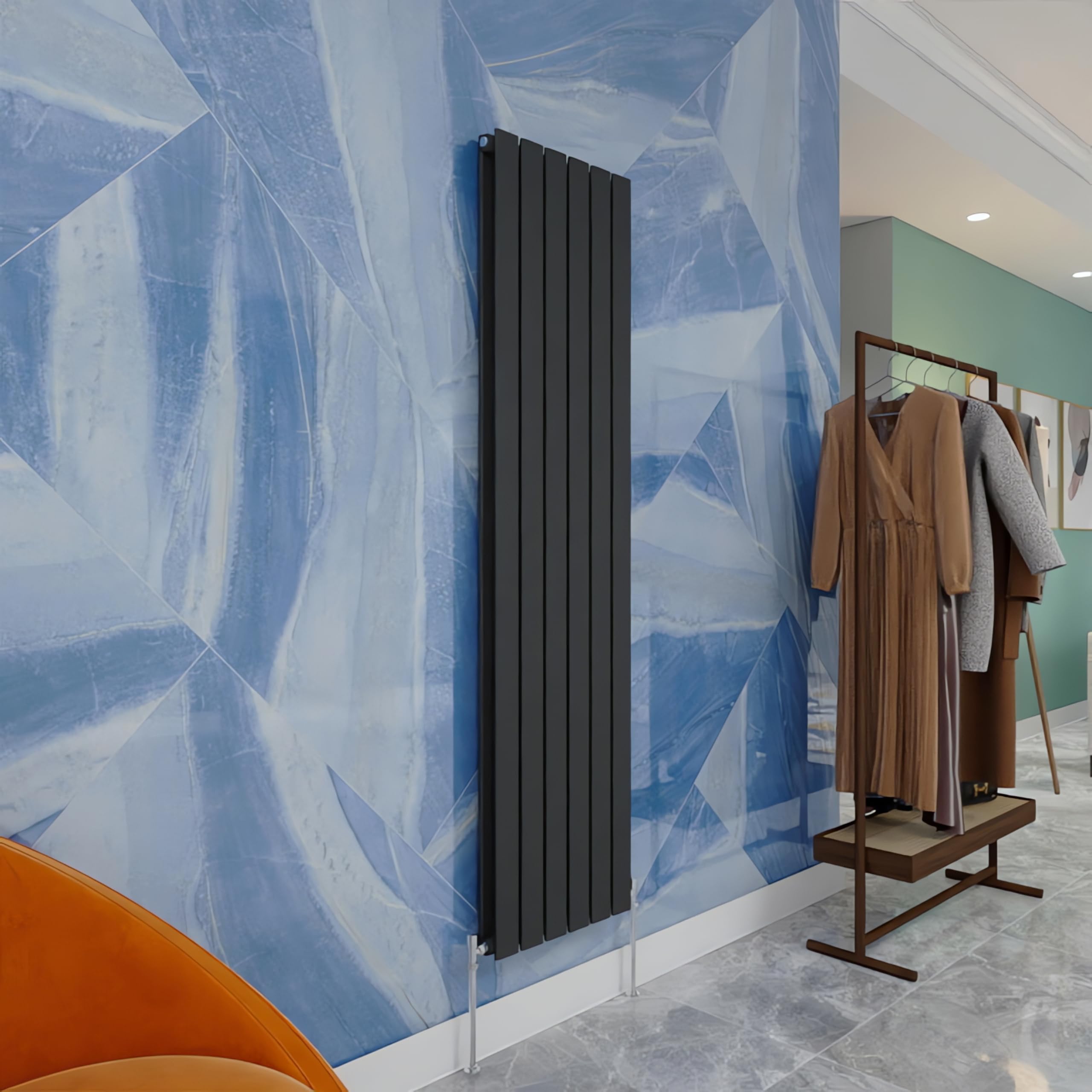 Central Heating Radiator,1600x408mm Anthracite Vertical Flat Double Panel Column Energy-efficient for Morden Multi-Scene