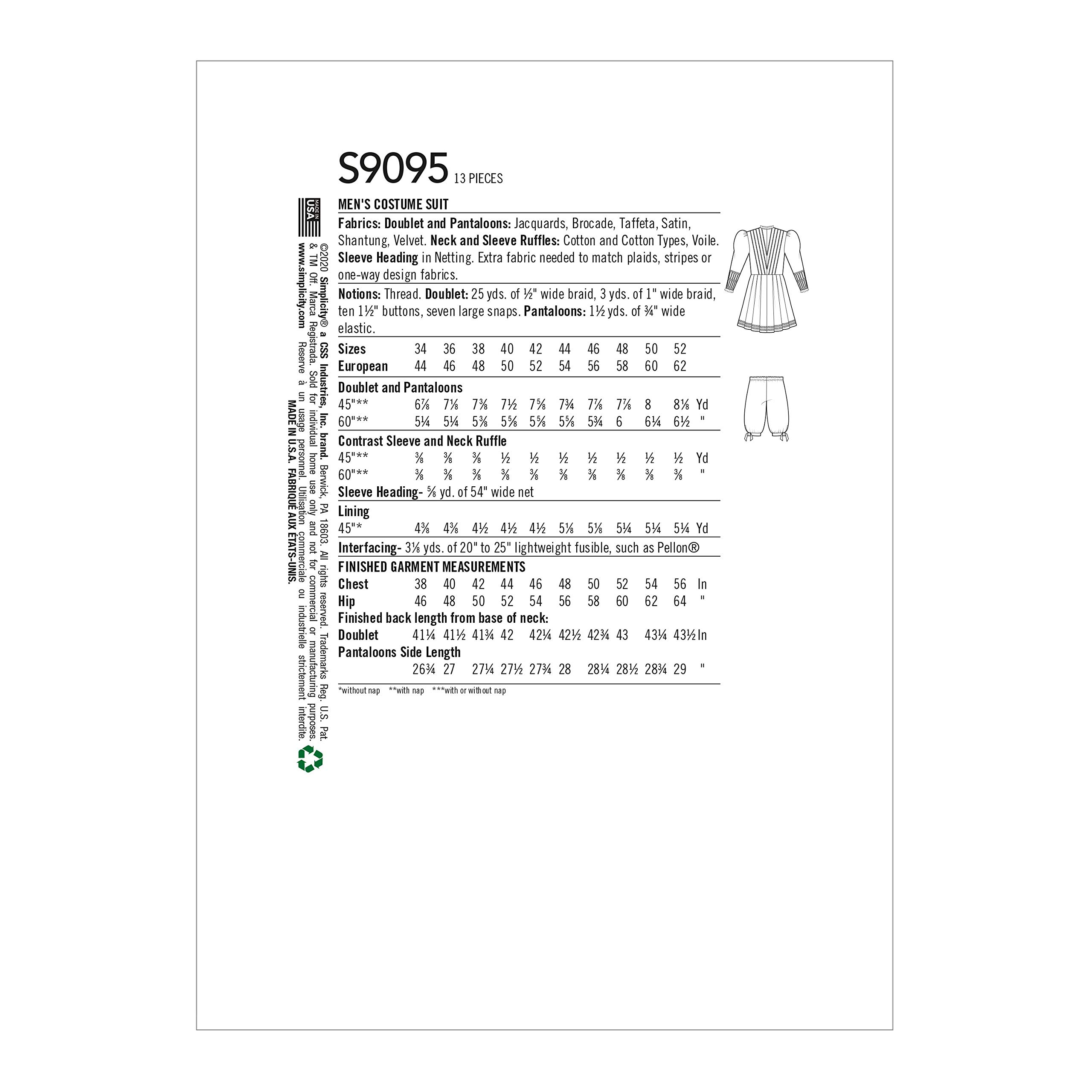Simplicity Schnittmuster S9095 Historisches Herren-Kostüm, BB (44-46-48-50-52)