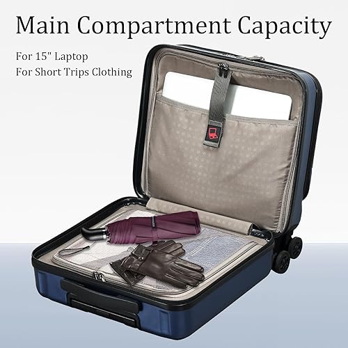 Miniatura 4 de Maletín de mano de 16 pulgadas con 2 compartimentos para laptop, maleta rígida ligera con ruedas giratorias silenciosas, para viajes, trabajo,