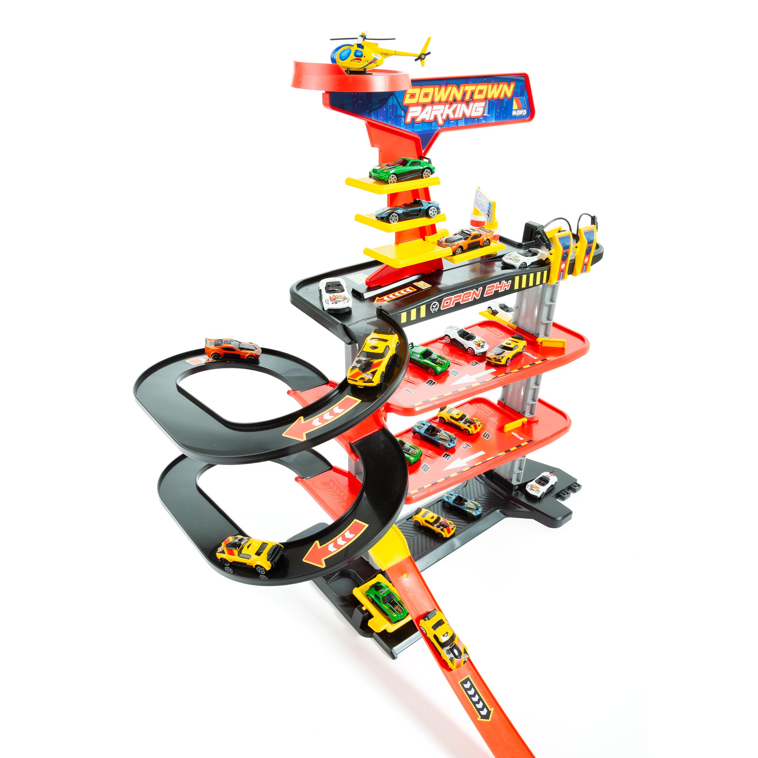 MOLTO | Garage per bambini in centro: 4 livelli – Stazione di servizio, ascensore, autolavaggio – Parcheggio per bambini con rampa ad alta velocità