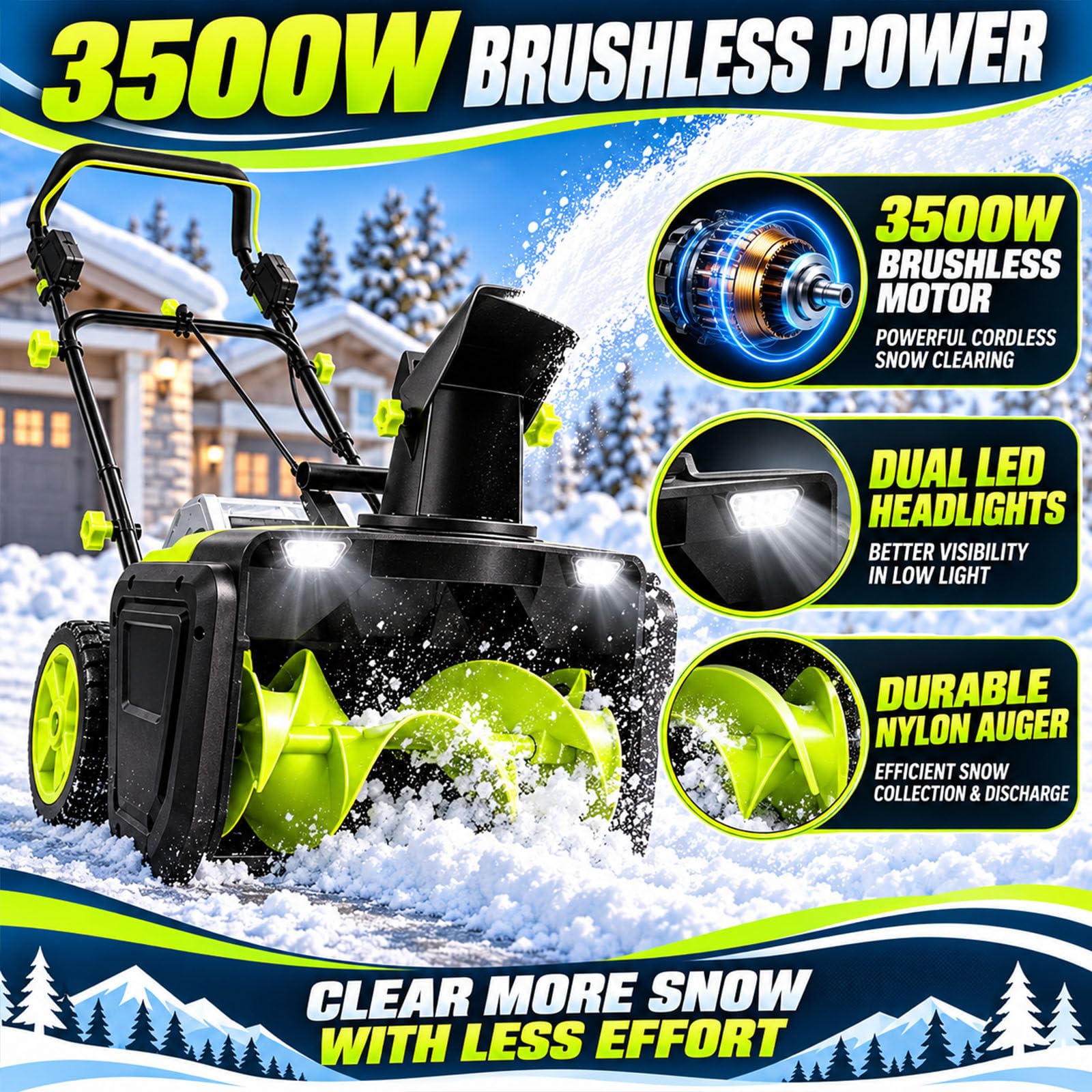 Pelle À Neige Électrique 3500 W, Souffleuse/Pousse-Neige Sans Fil A