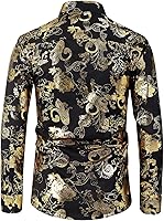 Vista 2 de Bolcguri Camisa de vestir brillante para hombre, camisa de vestir de lujo con estampado barroco, camisas de manga larga con botones S-3XL