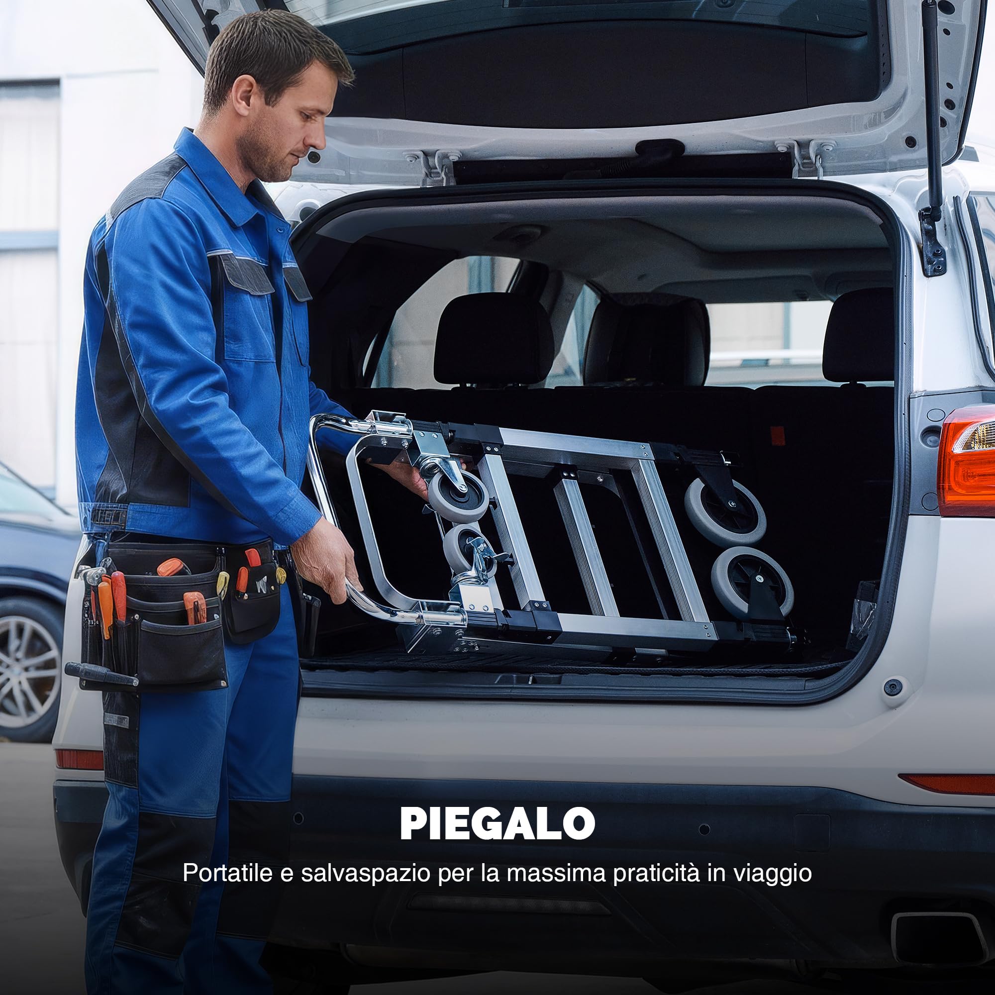 CREWORKS Carrello Pieghevole 2 in 1 Capacità 270 kg, Carrello Portapacchi con Ruote Girevoli Bloccabili e 2 Cinghie, Carrello in Lega di Alluminio Regolabile in Altezza per Casa, Magazzino, Ufficio