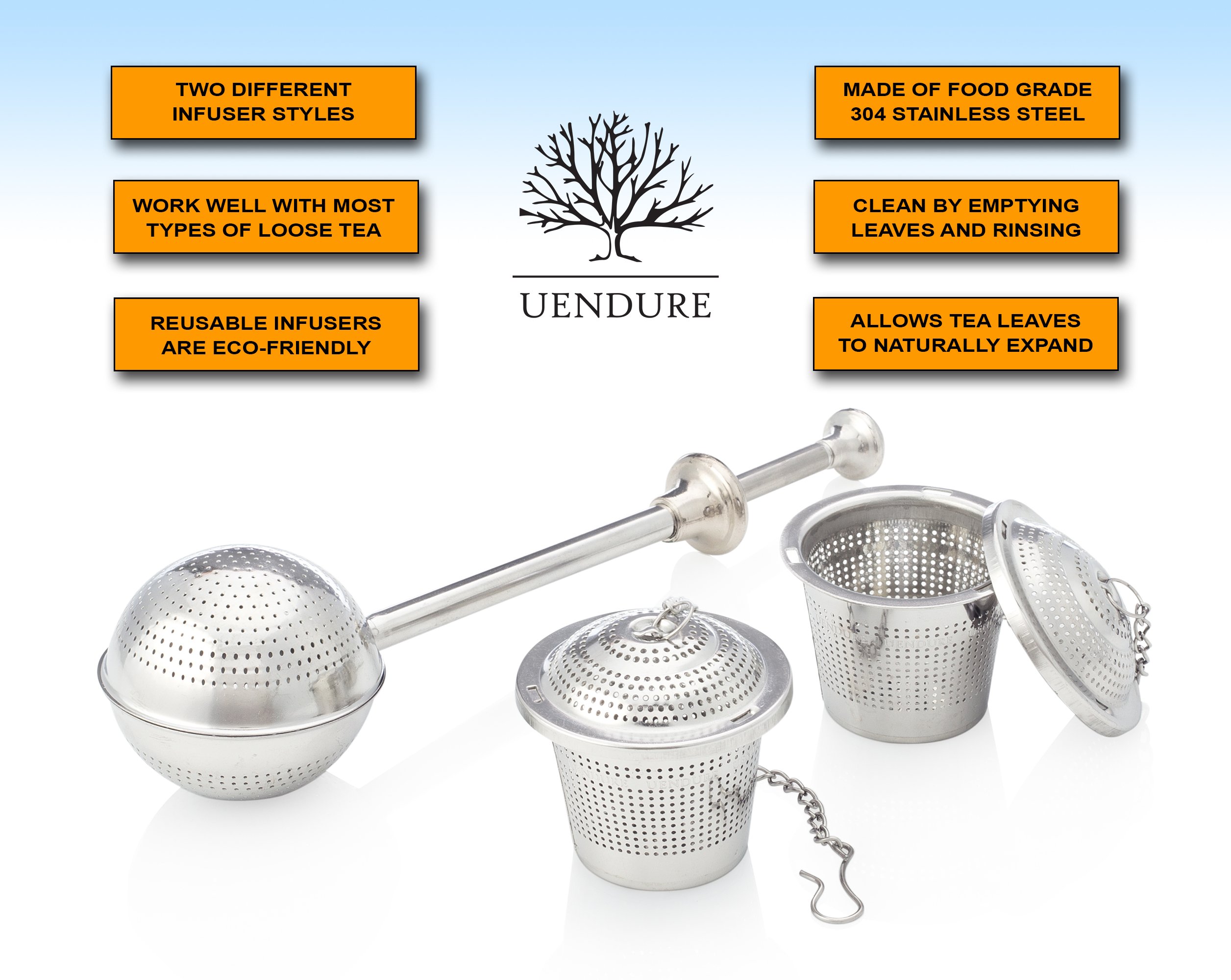 UEndure Tee-Ei Set mit 3 ultrafeinen losen Tee-Sieben, lebensmittelechter Edelstahl, perfekt für eine Tasse oder eine Teekanne, praktisch für die Arbeit oder auf Reisen.
