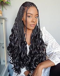 9 Packs French Curl Crochet Braids for Black Women 18 Inch Goddess Box Braids Crochet Hair Pre Looped French Curly Hair Braids Synthetic Braiding Hair extension with Wavy Curly Ends (1B#)