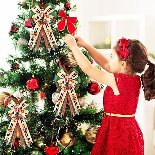 Miniatura 3 de Whaline Corona de Navidad, lazo de arpillera de cascanueces rojo y verde con colgante, adorno de árbol de Navidad, adornos de regalo para