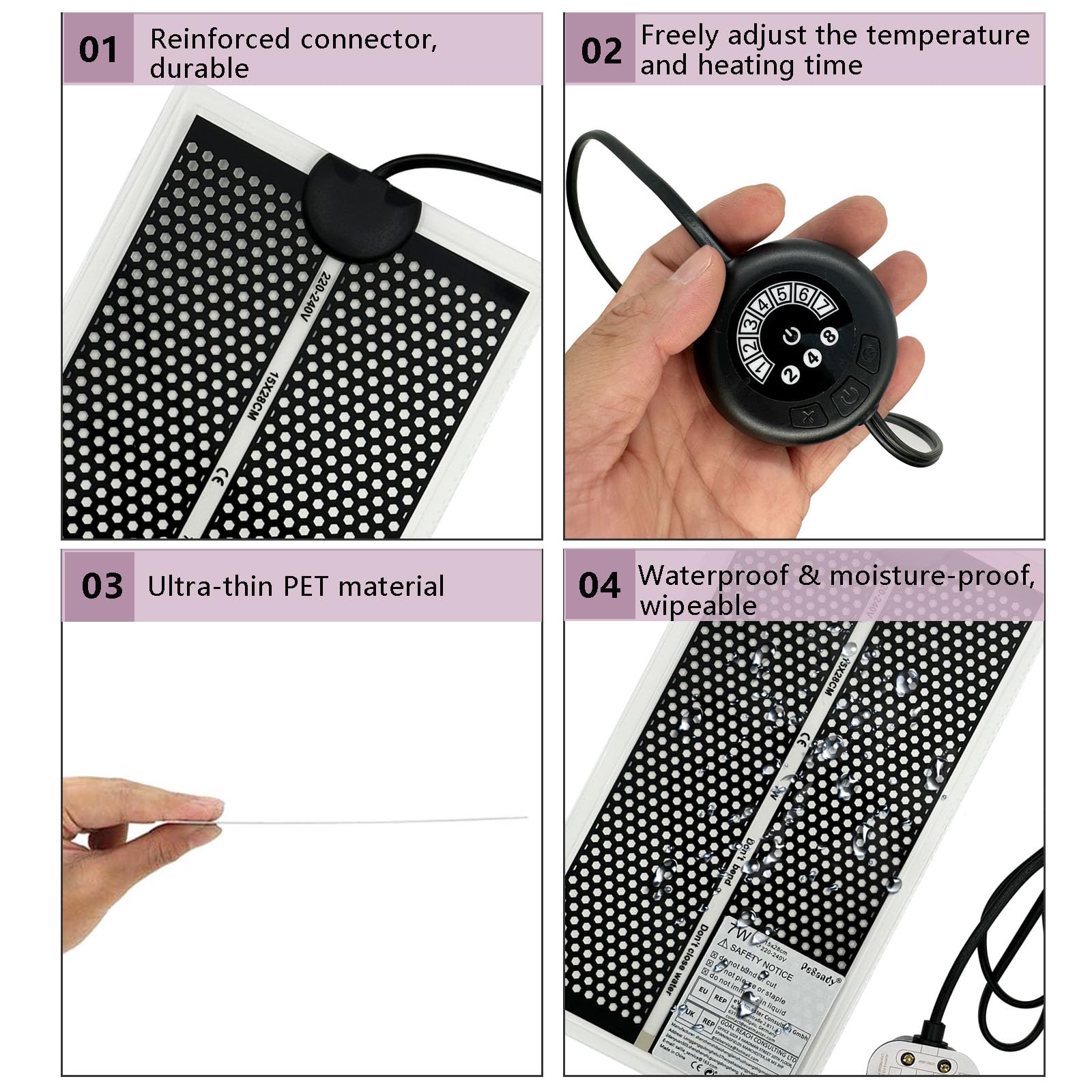 PeSandy Reptile Heat Pad with 7 Button Temperature Adjustment - Image 2