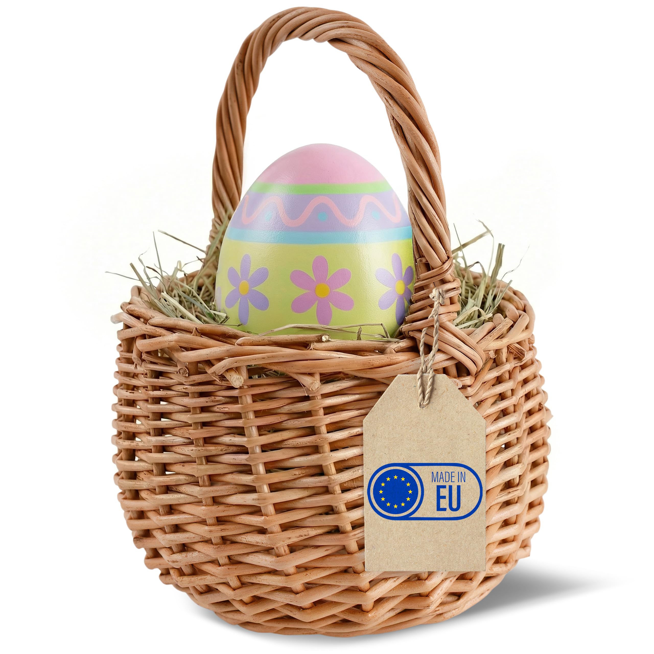 Creative Home Osterkorb Kleiner Weidenkorb mit Henkel | Klein 10 x 10 x 16 cm (+/- 2 cm) | Handgeflochtener, Geschenkkorb, Obstkorb, Bügelkorb | Naturfarbe | Osterkörbchen