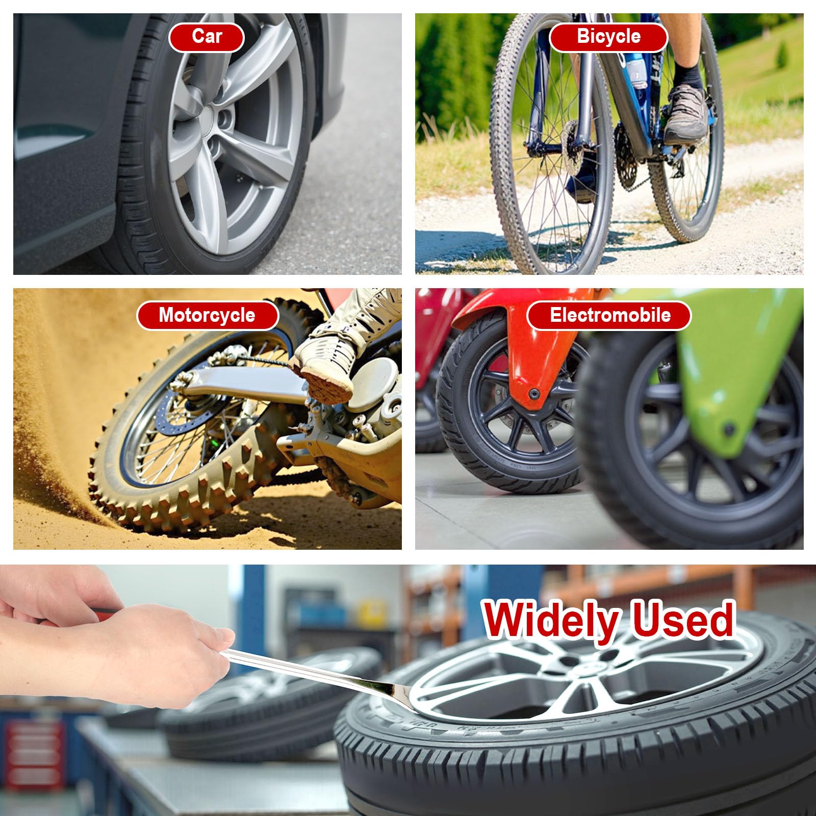 Leva A Cucchiaio in Acciaio 28 Kit,Cucchiaio Pneumatico,Leva di Montaggio per Pneumatici,Attrezzo per Montaggio Pneumatici con 3 Protezioni per Cerchi,per Pneumatici di Moto/Bici/Automobili