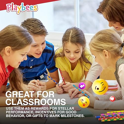 Miniatura 8 de Lápices de emoticonos, paquete de 144, divertidas herramientas de escritura vibrantes con borradores, diseños surtidos de emoticonos, fiestas de