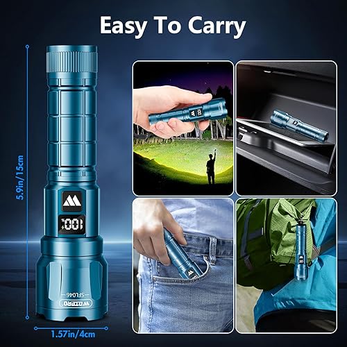 Miniatura 6 de WdtPro LED Rechargeable Flashlight 2 Pack, Super Bright Zoomable 6000 Lumens Tactical Flashlight with LCD Digital Display, 3 Mode Waterproof Flash