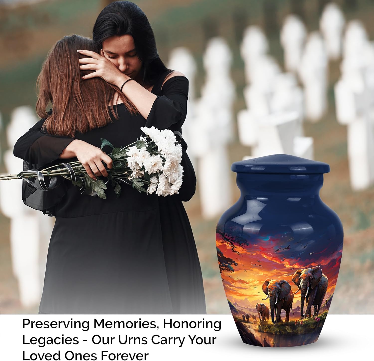 Burial Painting of A Family of Elephants Adult Human Men & Women - Urns for Ashes Adult Female Mother & Male - Adult Urns for Human Ashes - Small Cremation Urns (Size - 3Inch, 4Pcs)