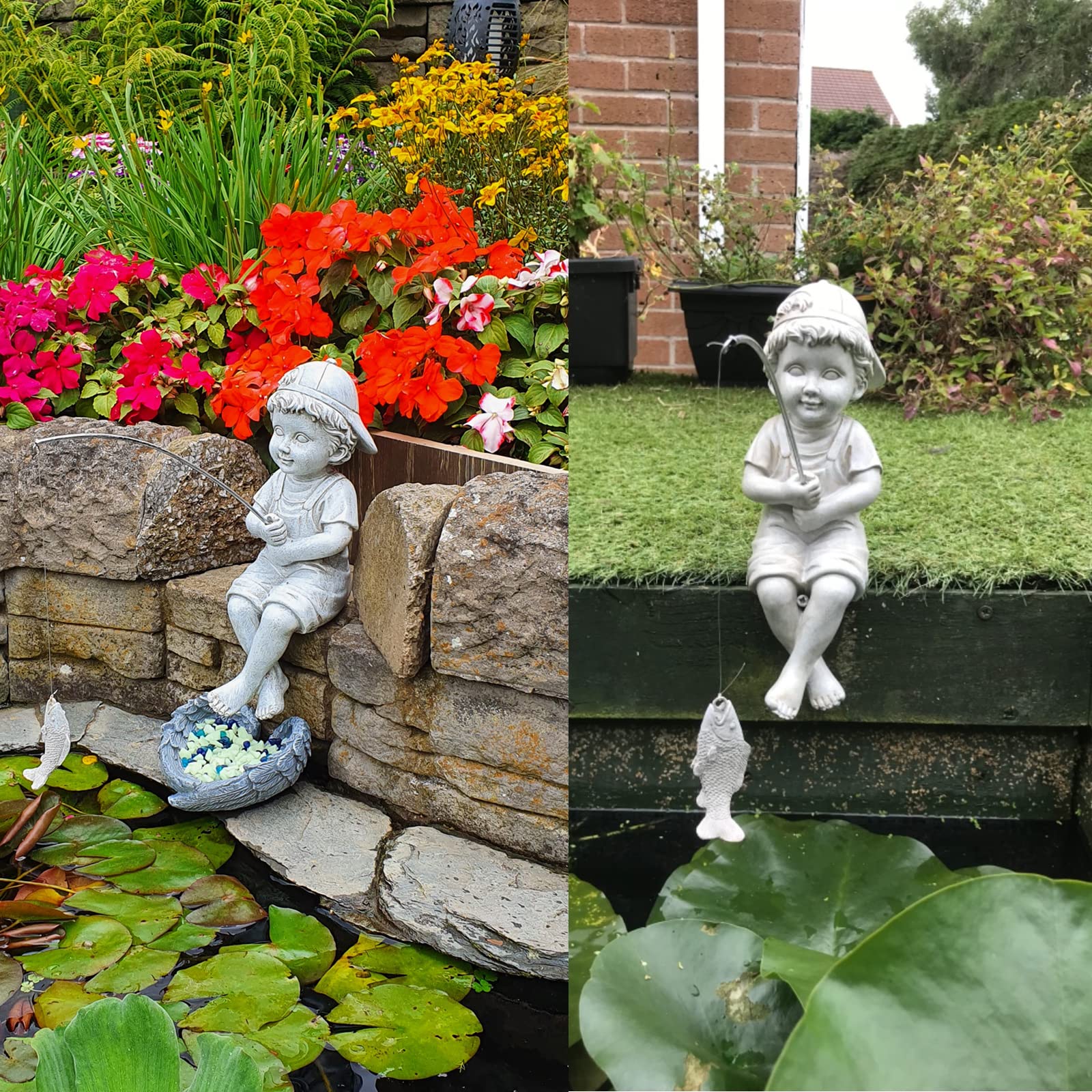 Goodeco Statue de pêcheur pour Jardin, décoration de Jardin, décoration d'intérieur, Figurine de pêcheur, Cadeau pour extérieur, Cour, pelouse, Piscine, étang, Statue de pêche, 28 cm
