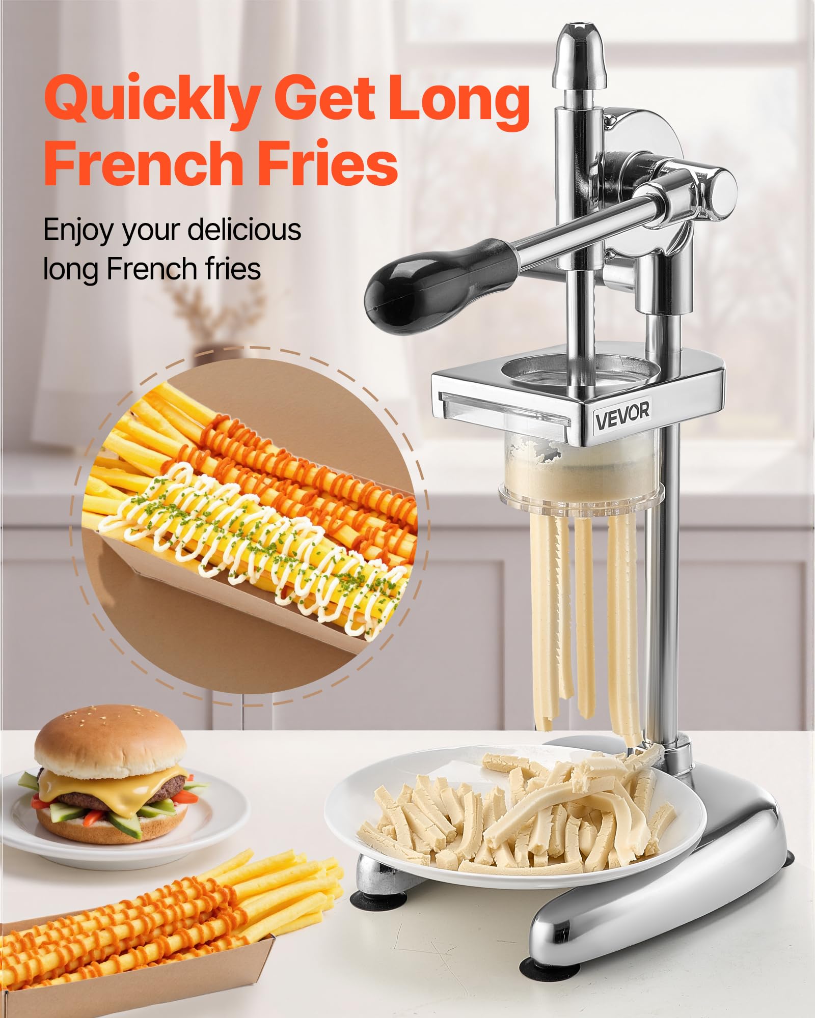 VEVOR Super long French Fry Squeezer, Commercial Fried Potato Strips Maker, Extra Long Japanese Style French Fries Maker with Pull-out Extruder, Manual Mashed Potato Extruder for Food Truck, Kitchen