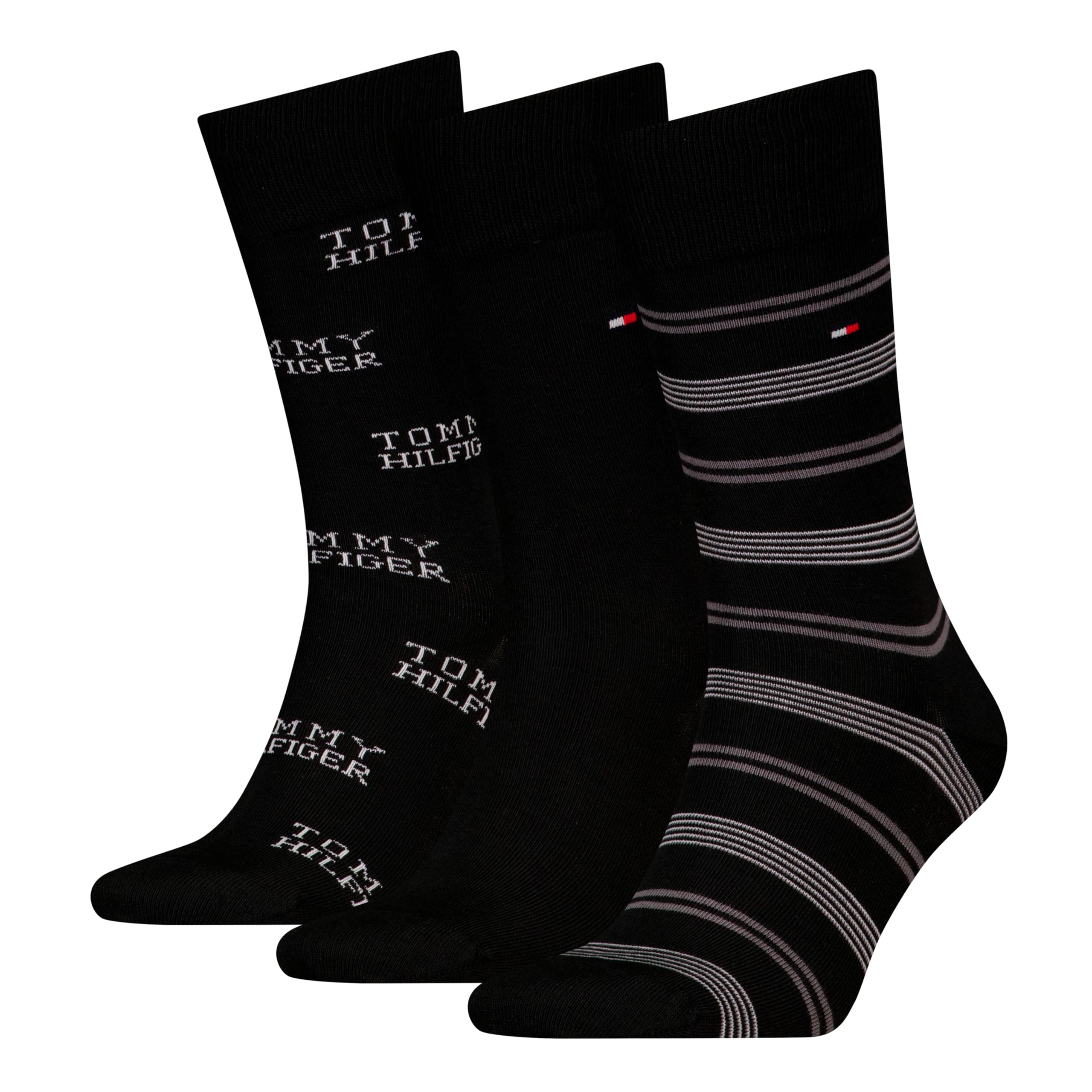Tommy Hilfiger Men's Tommy Stripe Sock Giftbox, Black, 39 to 42 (Pack of 3)