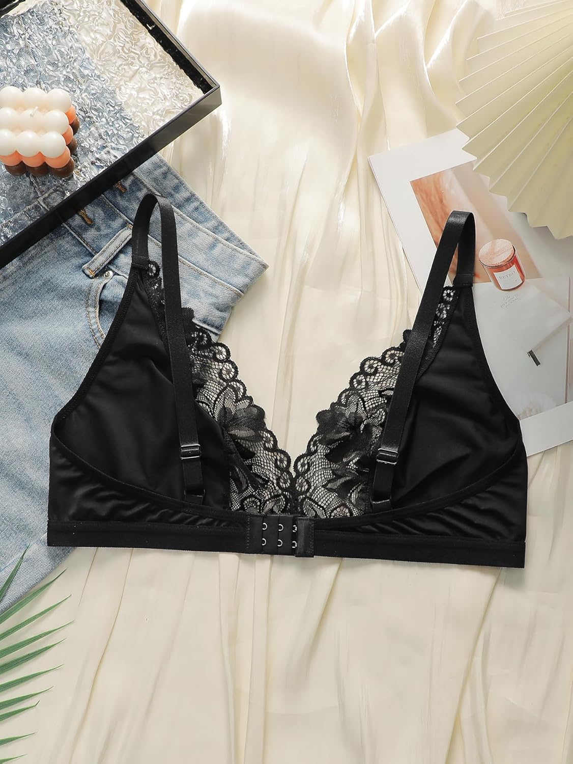 Women's Plus Size Lace Bralette Wireless Bra Deep V Neck Full Coverage Sheer Bralettes Unlined Bra. - Image 6