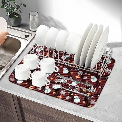 Vista 22 de Tapetes de secado de platos de flores rojas navideñas para cocina, tapetes de secado de flor de pascua para platos, botellas plegables absorbentes