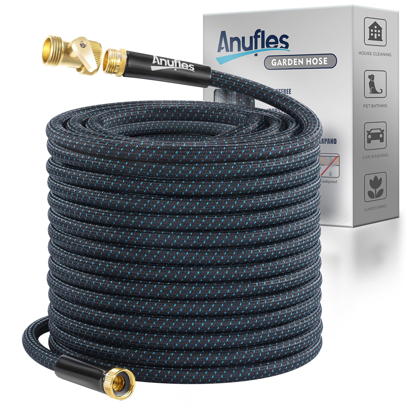 Anufles Garden Hose 25FT, Lightweight 3-Layer PVC Flexible Water Hose, No Kink, Leak-Resistant, High-Pressure with Metal Fittings, Durable for Outdoor, Gardening, Washing Cars, Easy to Store