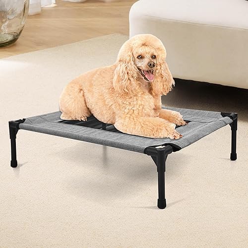 Cama elevada para exteriores para perros, cuna elevada portátil con refrigeración, cama lavable para mascotas, perros pequeños, color gris