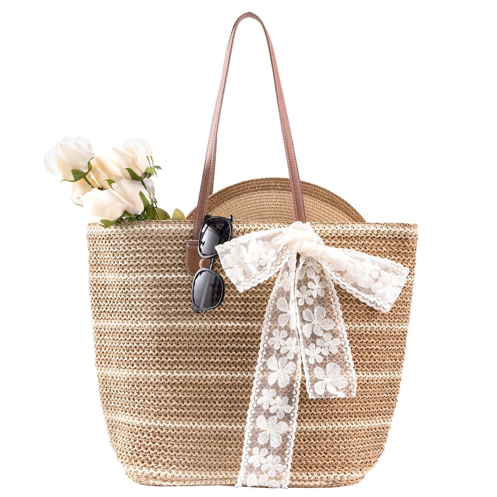 boshiho Summer Stroh Strandtasche Damen - 2026 Natürlich Geflochtene Handtasche, Groß Straw Bag Urbane Boho Trendy Beach Strohtasche für Reisen, Einkaufen, Urlaub, Pendeln