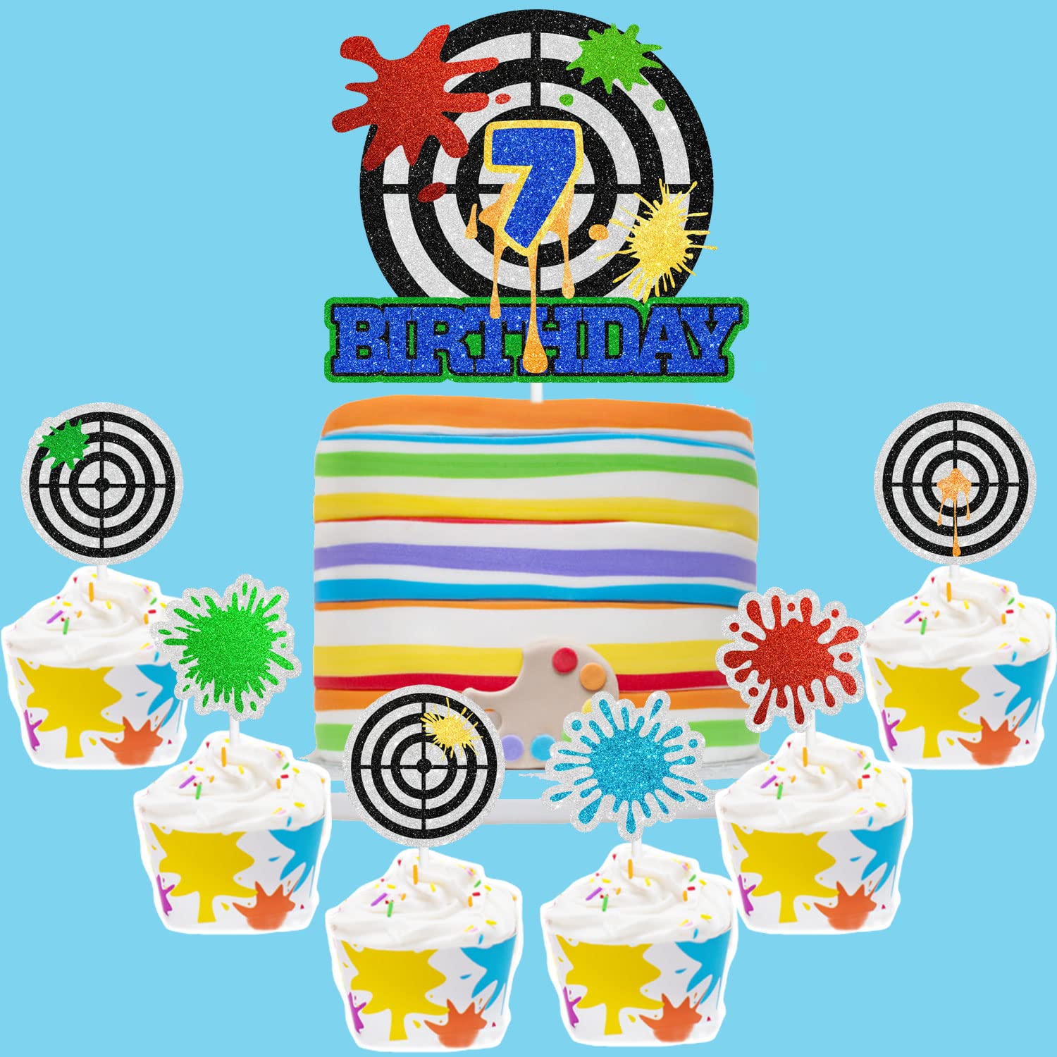 Buy 7th Happy birthday Cake Topper Paintball Party Decoration